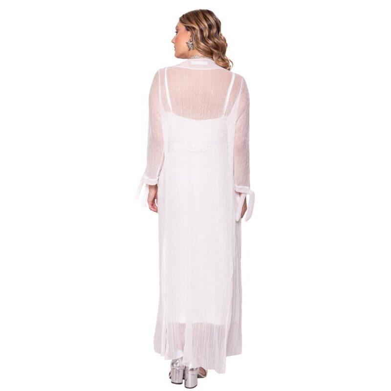 Tapado Kimono Verona Blanco Plisado Transparente Maria Paskaro