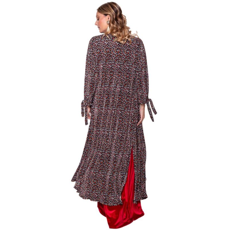 Tapado Kimono Largo Verona Animal Rojo Plisado Maria Paskaro