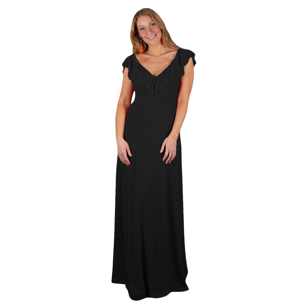 Vestido Largo Marken Negro Lycra Vuelos Maria Paskaro