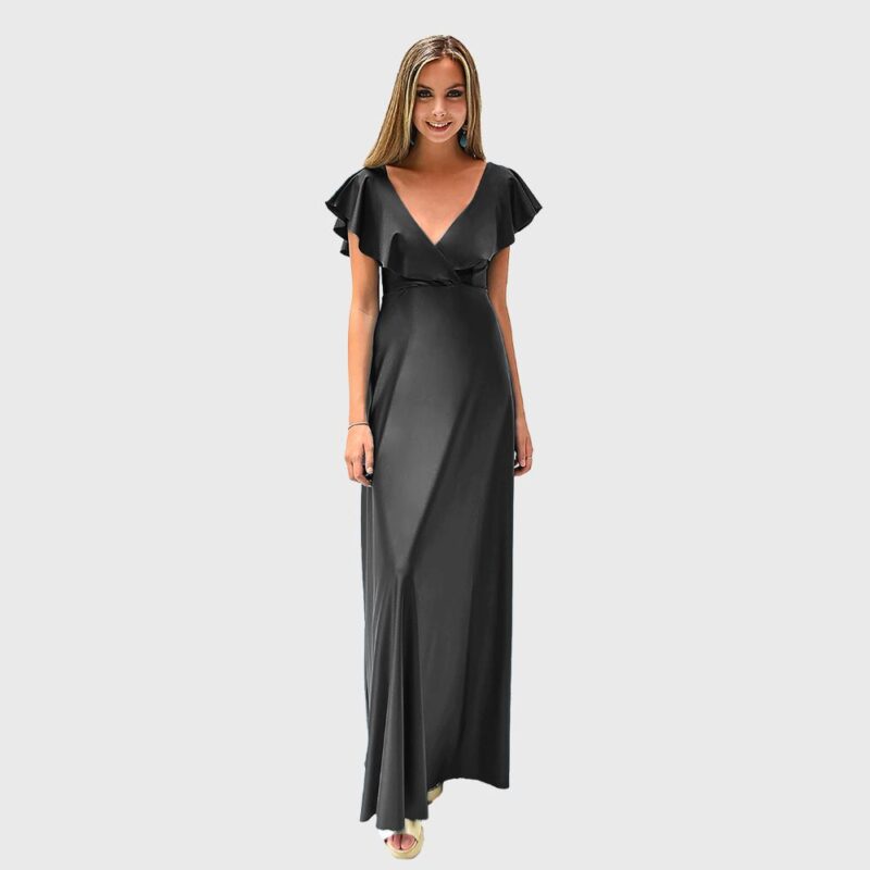 Vestido Largo Marken Negro Lycra Vuelos Maria Paskaro