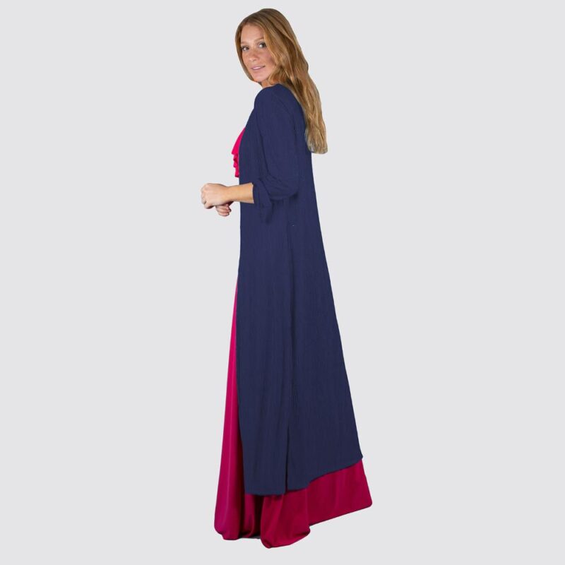 Tapado Kimono Largo Verona Azul Marino Plisado Maria Paskaro