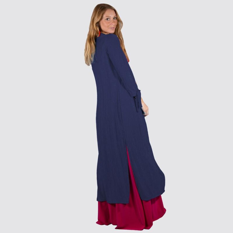 Tapado Kimono Largo Verona Azul Marino Plisado Maria Paskaro