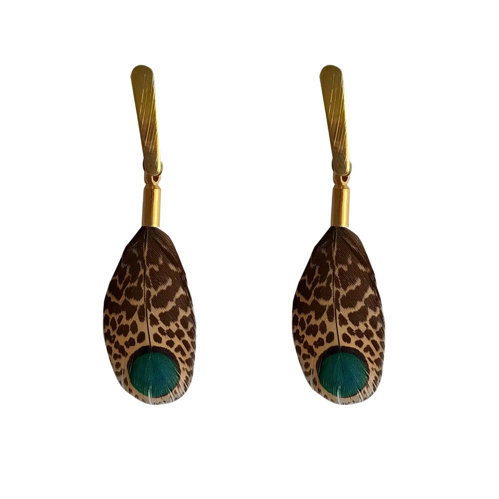Aros de Pluma Malayo Café Dorado A Maria Paskaro