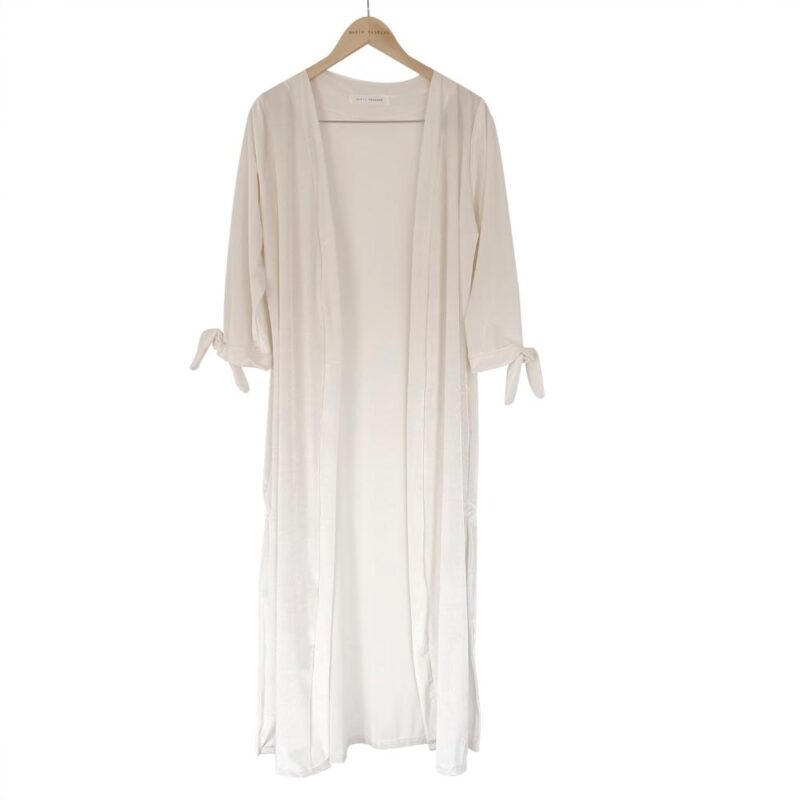 Tapado Kimono Largo Verona Beige Terciopelo Lineas Maria Paskaro