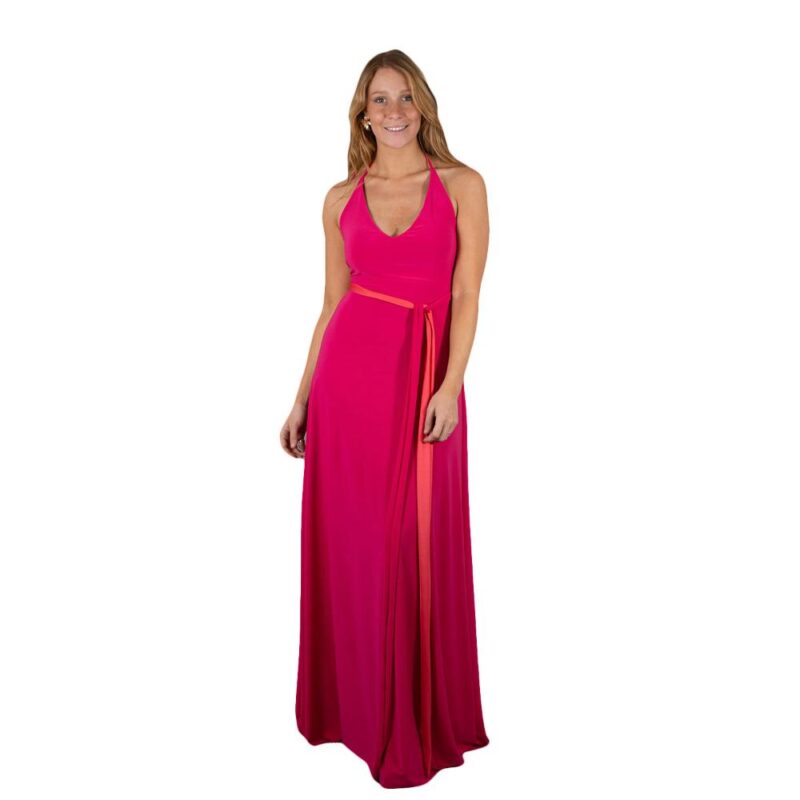 Vestido Largo Merida Fucsia Tira Coral Lycra Maria Paskaro