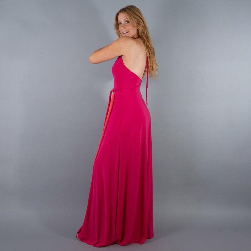 Vestido Largo Merida Fucsia Tira Coral Lycra Maria Paskaro