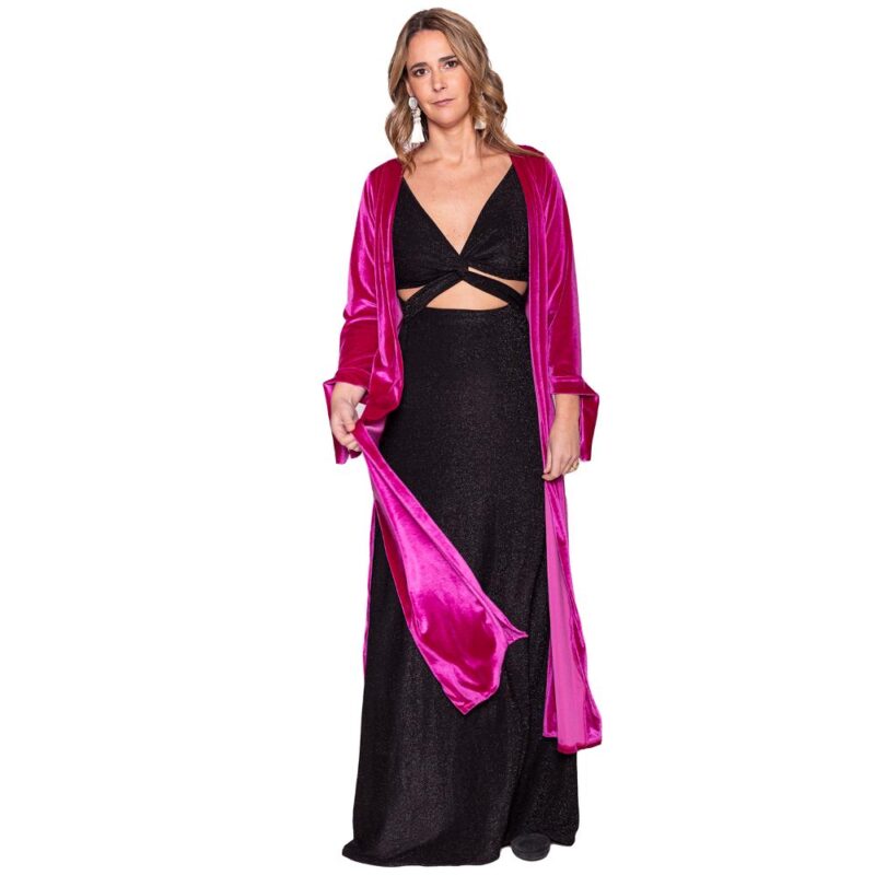 Tapado Kimono Largo Verona Fucsia Terciopelo  Maria Paskaro