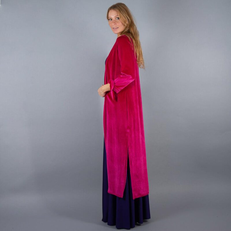 Tapado Kimono Largo Verona Fucsia Terciopelo  Maria Paskaro