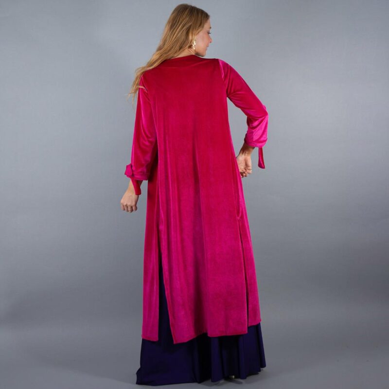 Tapado Kimono Largo Verona Fucsia Terciopelo  Maria Paskaro
