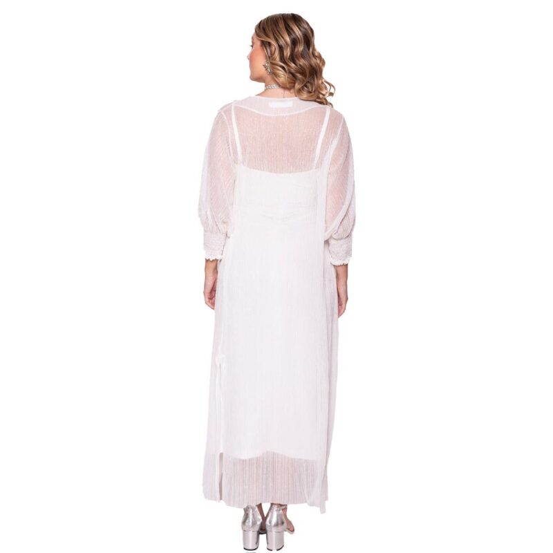 Tapado Kimono Santini Blanco Plisado Transparente Maria Paskaro
