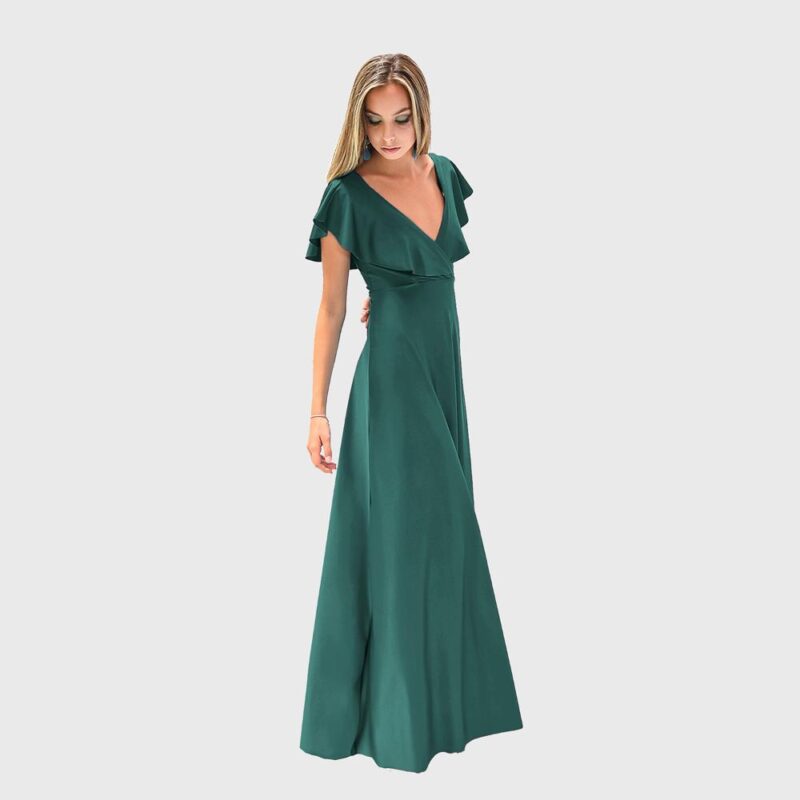 Vestido Largo Marken Verde Botella Lycra Vuelo Grande Maria Paskaro