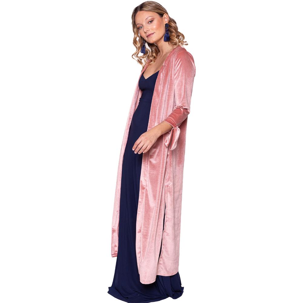 Tapado Kimono Largo Verona Palo Rosa Terciopelo  Maria Paskaro