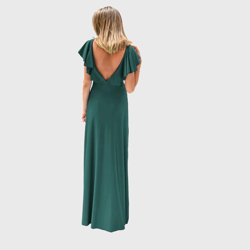Vestido Largo Marken Verde Botella Lycra Vuelo Grande Maria Paskaro
