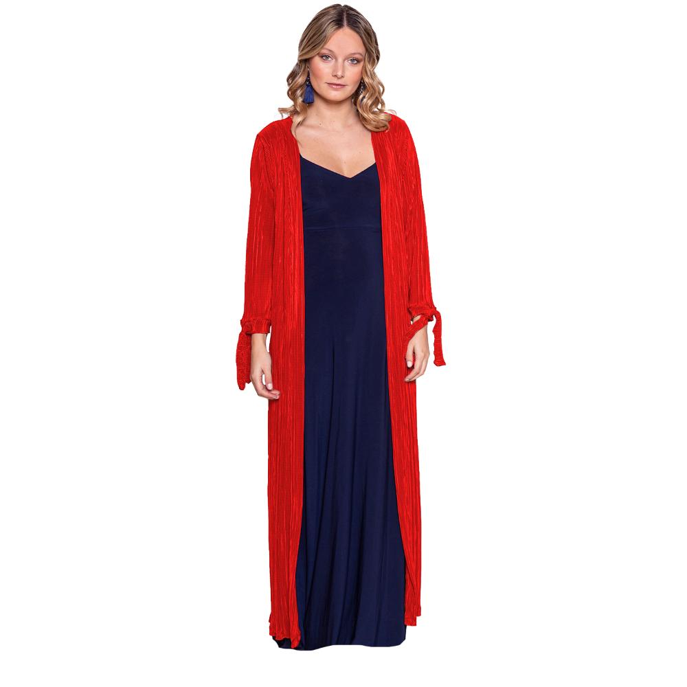 Tapado Kimono Largo Verona Rojo Plisado Maria Paskaro