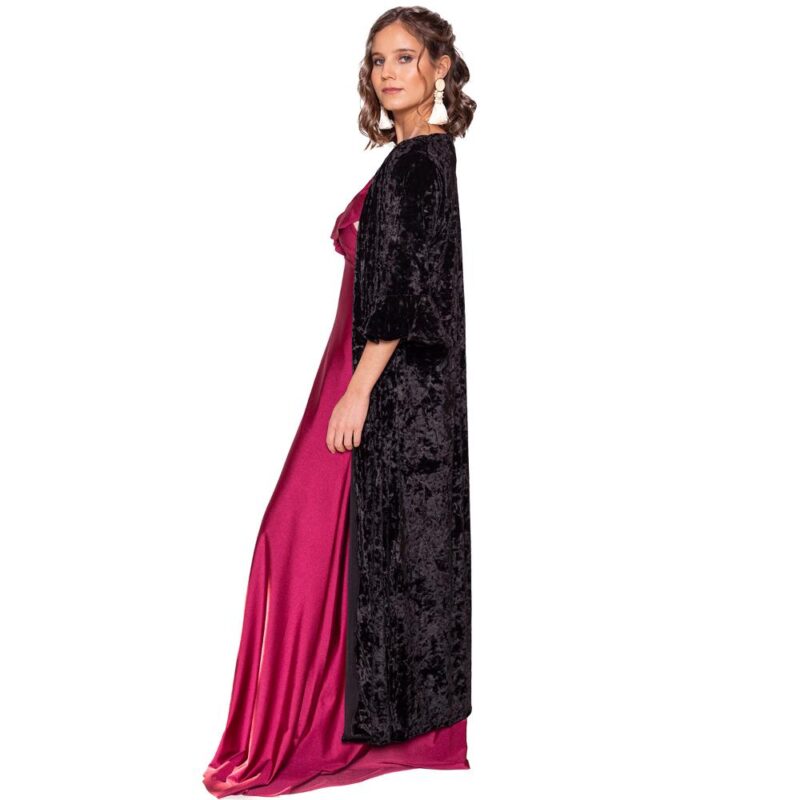 Tapado Kimono Largo Vuelos Negro Jaspeado Maria Paskaro