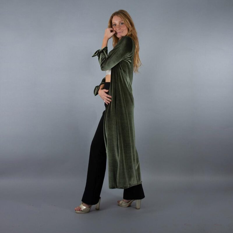 Tapado Kimono Largo Verde Terciopelo Maria Paskaro
