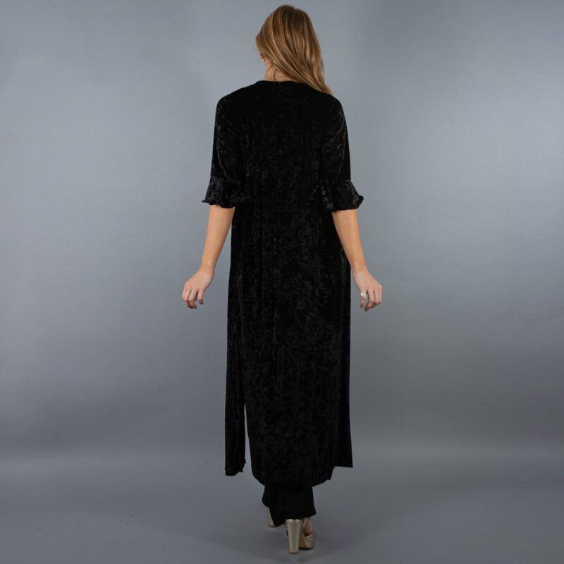 Tapado Kimono Largo Vuelos Negro Jaspeado Maria Paskaro