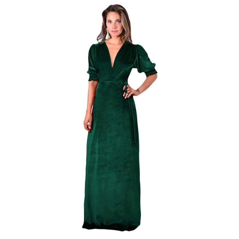 Vestido Largo Sevilla Verde Botella Terciopelo Mangas  Maria Paskaro