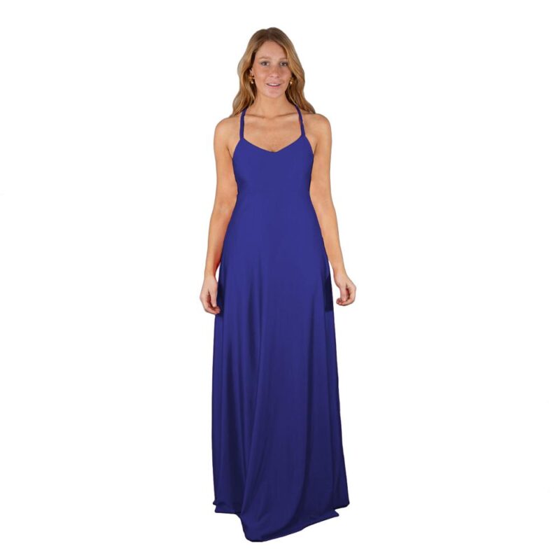 Vestido Largo Paris Azulino Lycra Lazo Maria Paskaro