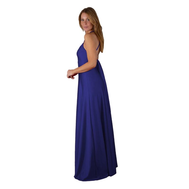 Vestido Largo Paris Azulino Lycra Lazo Maria Paskaro