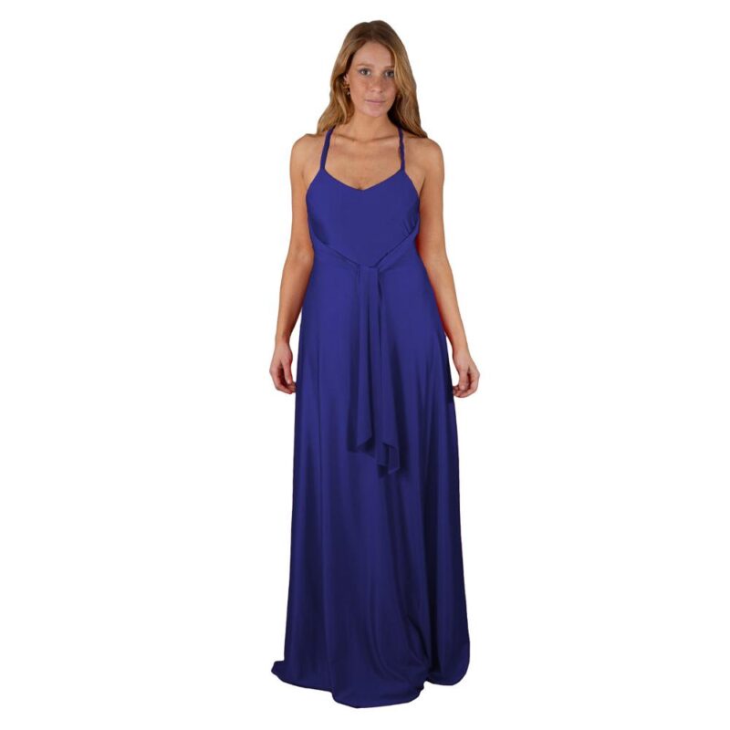 Vestido Largo Paris Azulino Lycra Lazo Maria Paskaro