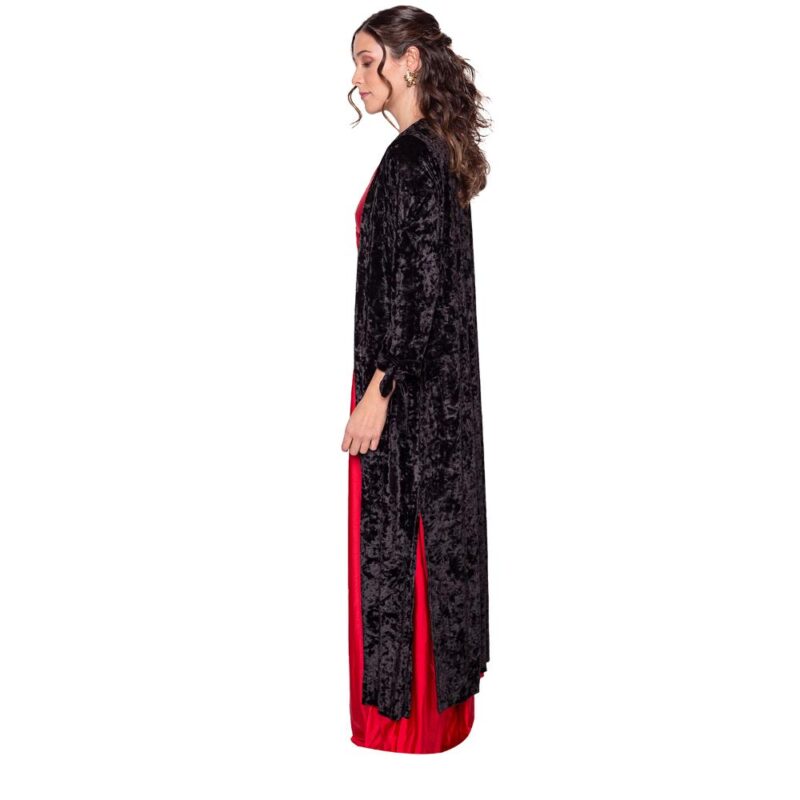 Tapado Kimono Largo Verona Negro Jaspeado Terciopelo Maria Paskaro