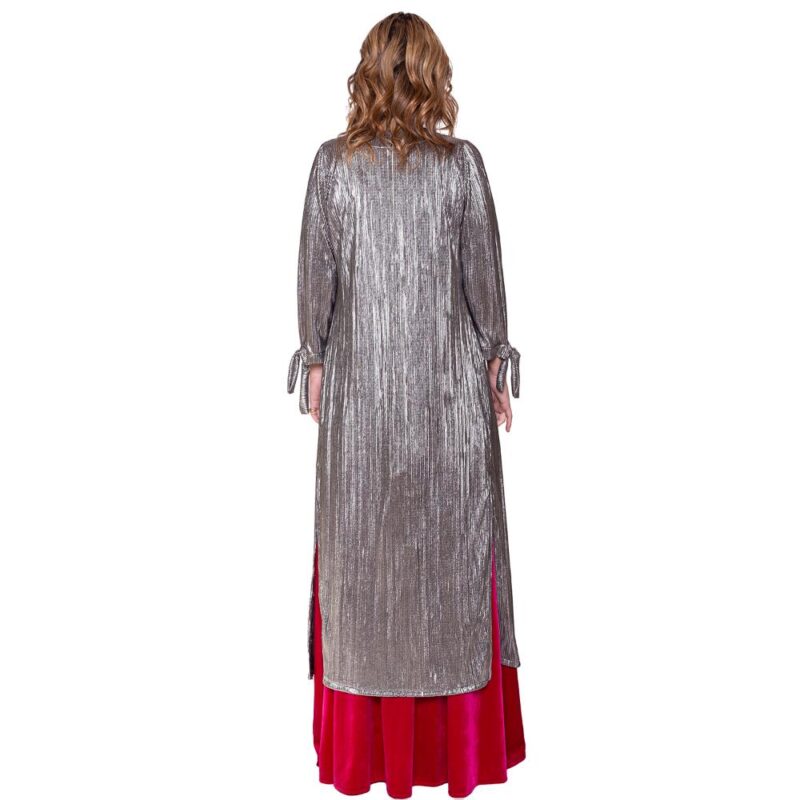 Tapado Kimono Largo Verona Plateado Oscuro Plisado Maria Paskaro