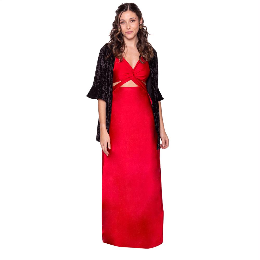 Tapado Kimono Corto Turin Negro Terciopelo Jaspeado Maria Paskaro