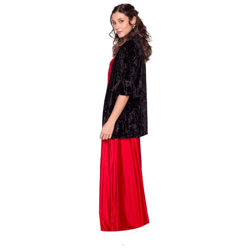 Tapado Kimono Corto Turin Negro Terciopelo Jaspeado Maria Paskaro
