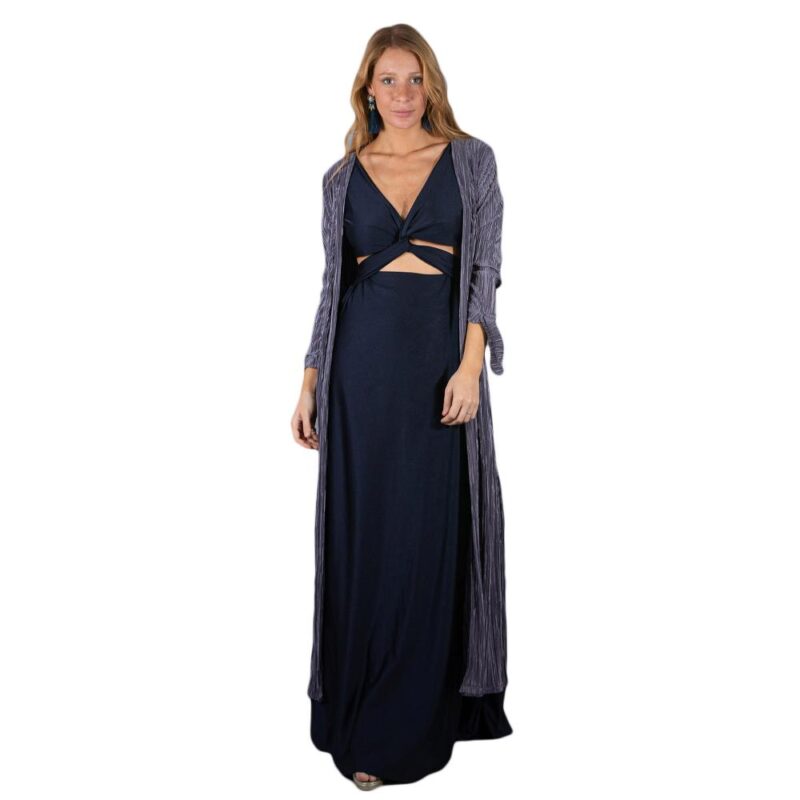 Tapado Kimono Largo Verona Gris Plisado Maria Paskaro