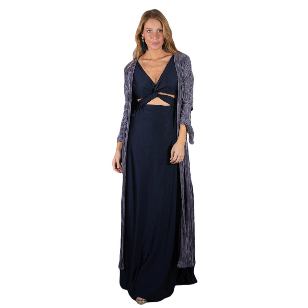 Tapado Kimono Largo Verona Gris Plisado Maria Paskaro