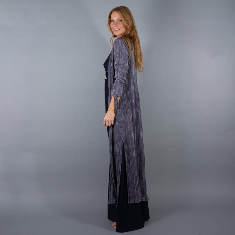 Tapado Kimono Largo Verona Gris Plisado Maria Paskaro