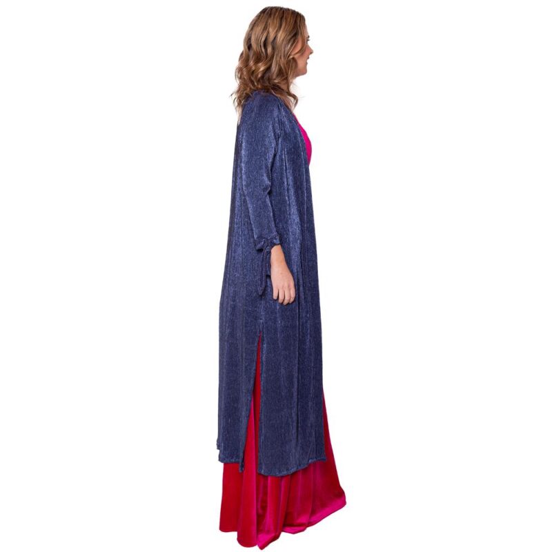 Tapado Kimono Largo Verona Azul Plisado Metalizado Maria Paskaro
