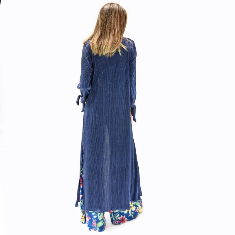 Tapado Kimono Largo Verona Azul Plisado Metalizado Maria Paskaro