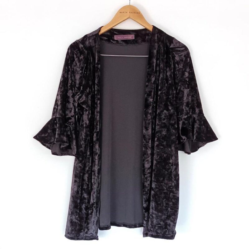 Tapado Kimono Corto Turin Negro Terciopelo Jaspeado Maria Paskaro