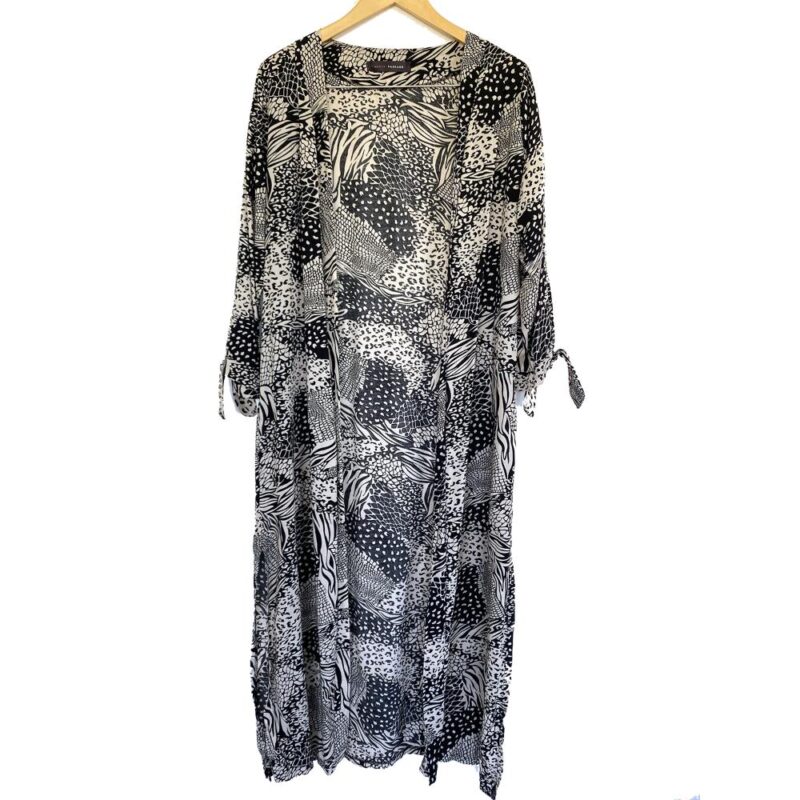 Tapado Kimono Largo Verona Negro Animal Viscosa Maria Paskaro
