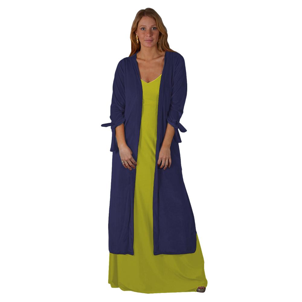 Tapado Kimono Largo Verona Azul Pizarra Terciopelo Maria Paskaro