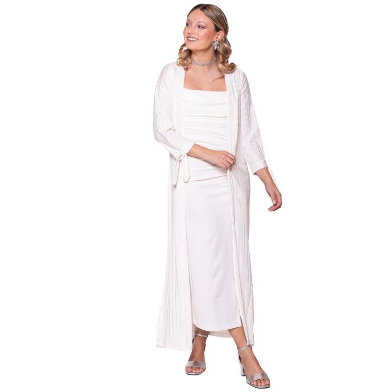 Tapado Kimono Largo Verona Blanco Crudo Plisado Maria Paskaro