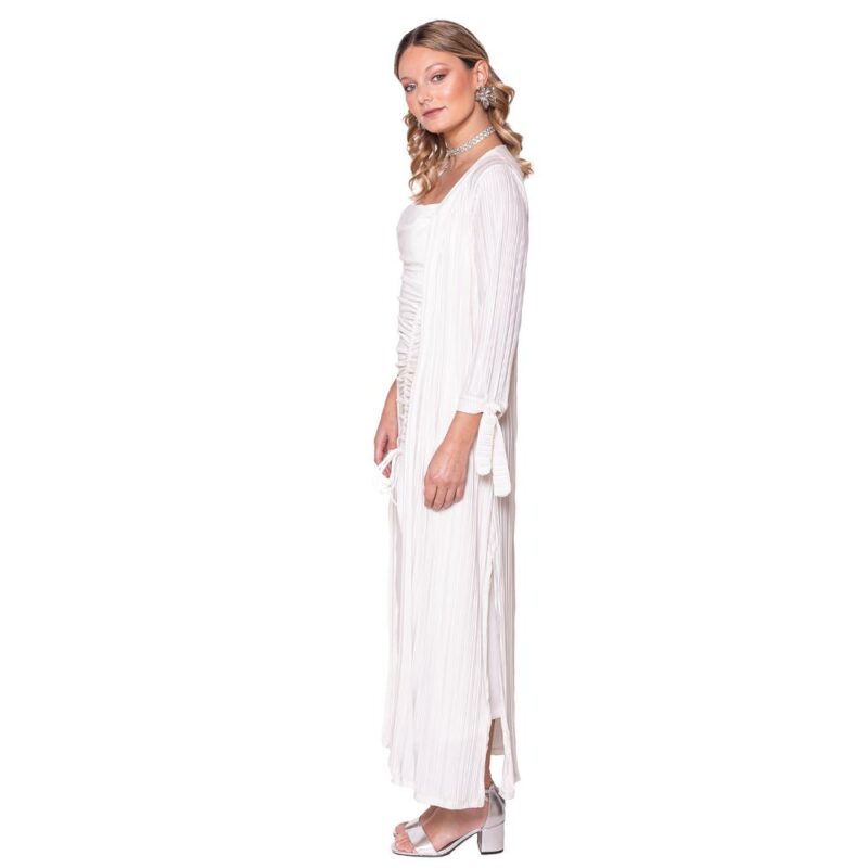 Tapado Kimono Largo Verona Blanco Crudo Plisado Maria Paskaro