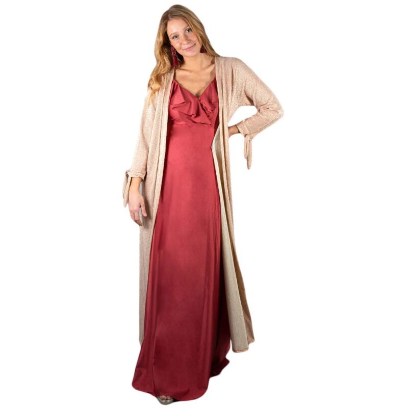 Tapado Kimono Largo Verona Cobre Textura  Maria Paskaro