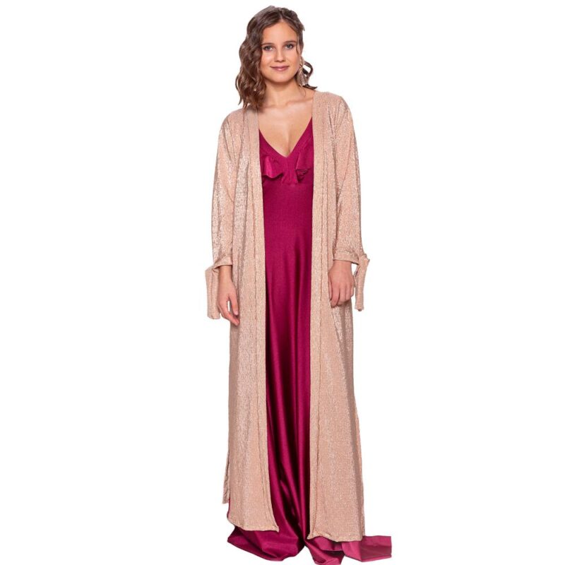 Tapado Kimono Largo Verona Cobre Textura  Maria Paskaro
