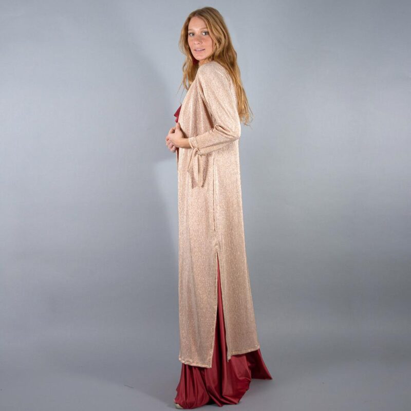Tapado Kimono Largo Verona Cobre Textura  Maria Paskaro