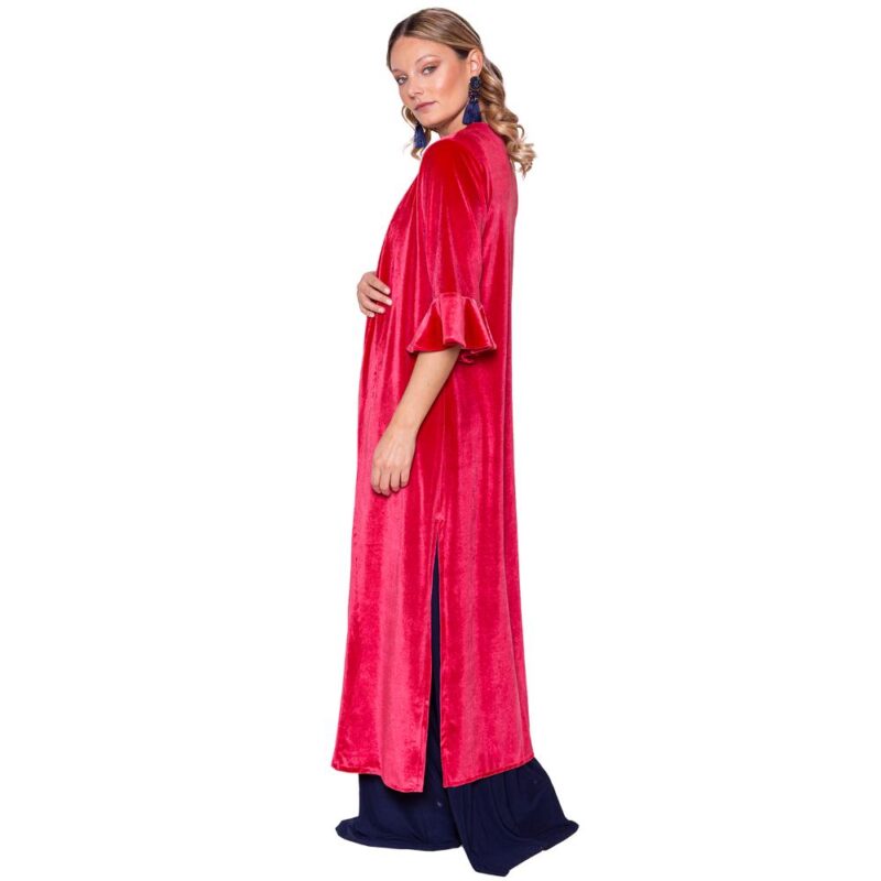 Tapado Kimono Largo Vuelos Coral Terciopelo Maria Paskaro