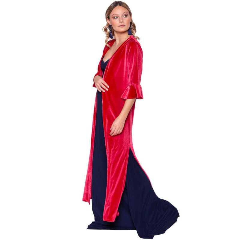 Tapado Kimono Largo Vuelos Coral Terciopelo Maria Paskaro