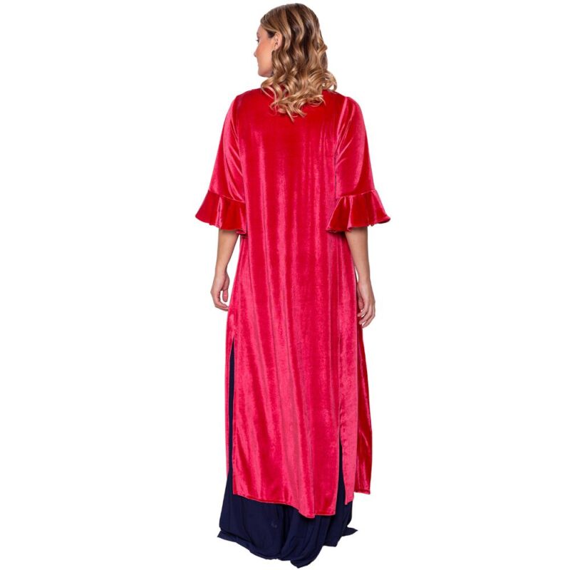 Tapado Kimono Largo Vuelos Coral Terciopelo Maria Paskaro