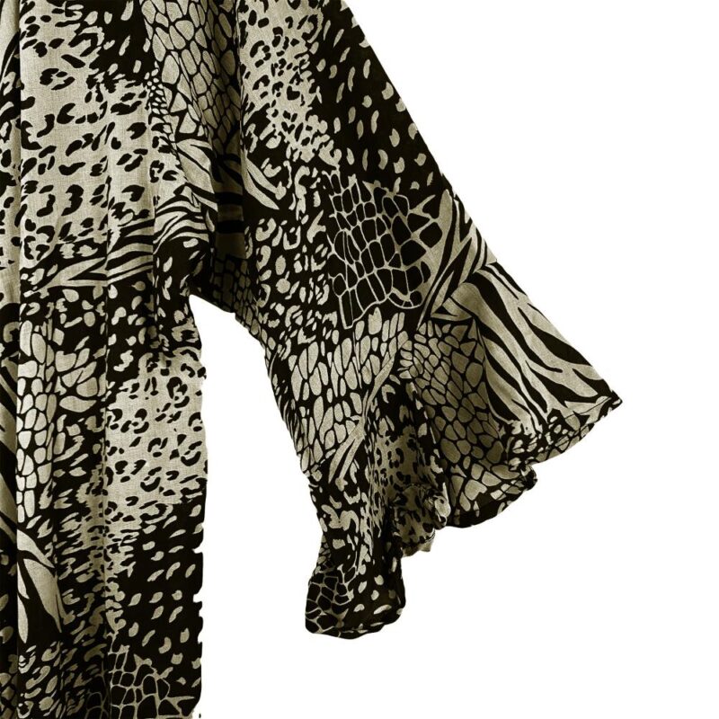 Tapado Kimono Vuelos Negro Animal Viscosa Maria Paskaro