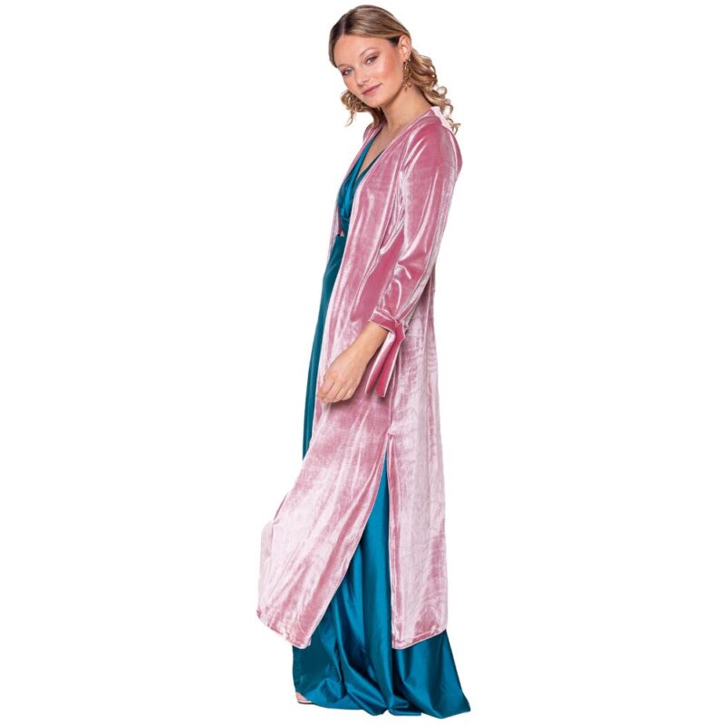 Tapado Kimono Largo Verona Rosa Terciopelo Brillante Maria Paskaro