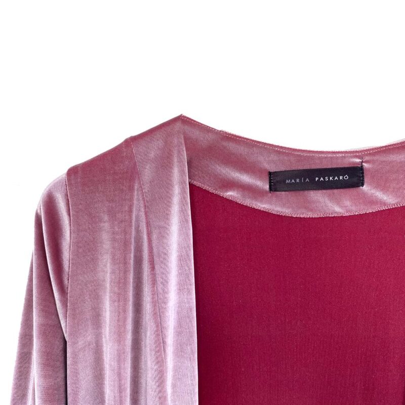 Tapado Kimono Largo Verona Rosa Terciopelo Brillante Maria Paskaro