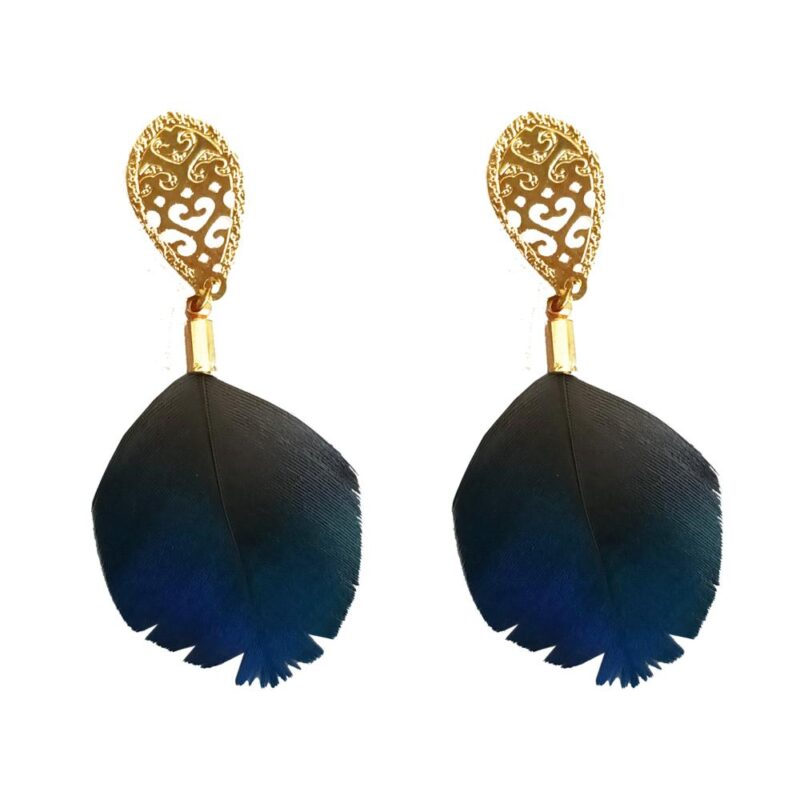 Aros de Pluma Monal Azul Dorado Maria Paskaro