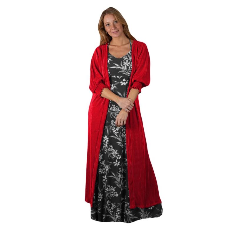 Tapado Kimono Largo Santini Rojo Carmesi Plisado Maria Paskaro